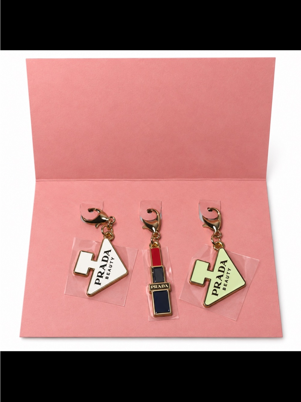 Prada Pink, White and Gold Enamel Charm Brooch Trio